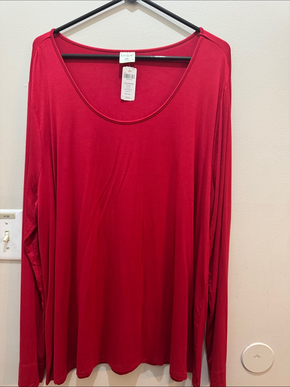 Soma Red Long Sleeve Scoop Neck Lounge Top